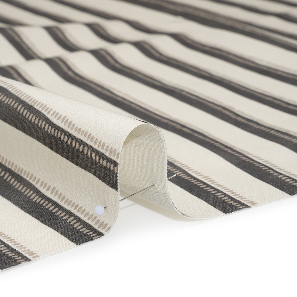 Cotton and Linen Canvas Print – Charcoal Stripes and Dots – British Imported Cotton and Linen Canvas Print – Charcoal Stripes and Dots – British Imported