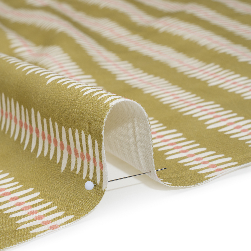 Cotton and Linen Canvas Print – Olive Dash and Dot Stripes – British Imported Cotton and Linen Canvas Print – Olive Dash and Dot Stripes – British Imported