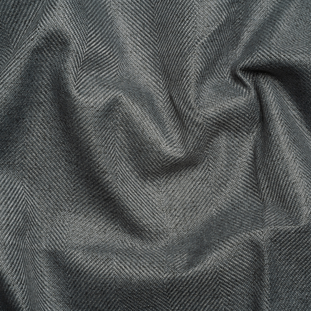 Blackout Polyester Drapery Twill – Heathered Graphite Herringbone Stripes – Tillery Collection Blackout Polyester Drapery Twill – Heathered Graphite Herringbone Stripes – Tillery Collection