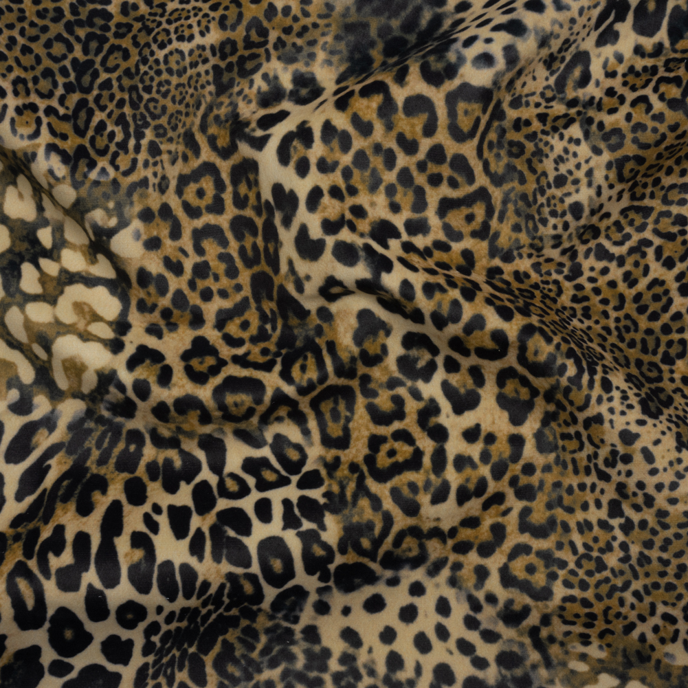 Upholstery Micro Velvet with Woven Backing – Black and Tan Leopard Spots Upholstery Micro Velvet with Woven Backing – Black and Tan Leopard Spots