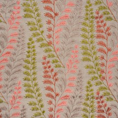 Embroidered Linen Blend Woven – Spring Time Green and Pink Leafy Plants – Attica Collection Embroidered Linen Blend Woven – Spring Time Green and Pink Leafy Plants – Attica Collection