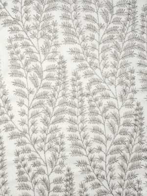 Embroidered Linen Blend Woven – Stone Leafy Plants – Attica Collection Embroidered Linen Blend Woven – Stone Leafy Plants – Attica Collection
