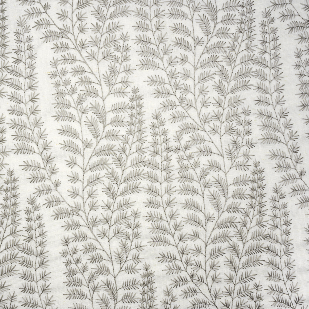 Embroidered Linen Blend Woven – Stone Leafy Plants – Attica Collection Embroidered Linen Blend Woven – Stone Leafy Plants – Attica Collection