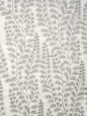 Embroidered Linen Blend Woven – Stone Leafy Plants – Attica Collection Embroidered Linen Blend Woven – Stone Leafy Plants – Attica Collection