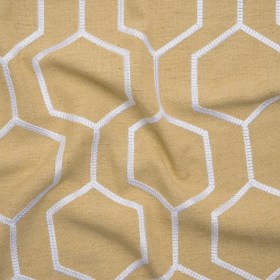 Embroidered Linen Blend Woven – Honey Hexagon Geometric – Highwood Collection Embroidered Linen Blend Woven – Honey Hexagon Geometric – Highwood Collection