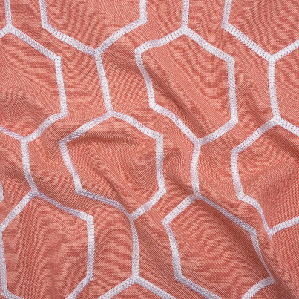 Embroidered Linen Blend Woven – Sorbet Hexagon Geometric – Highwood Collection Embroidered Linen Blend Woven – Sorbet Hexagon Geometric – Highwood Collection