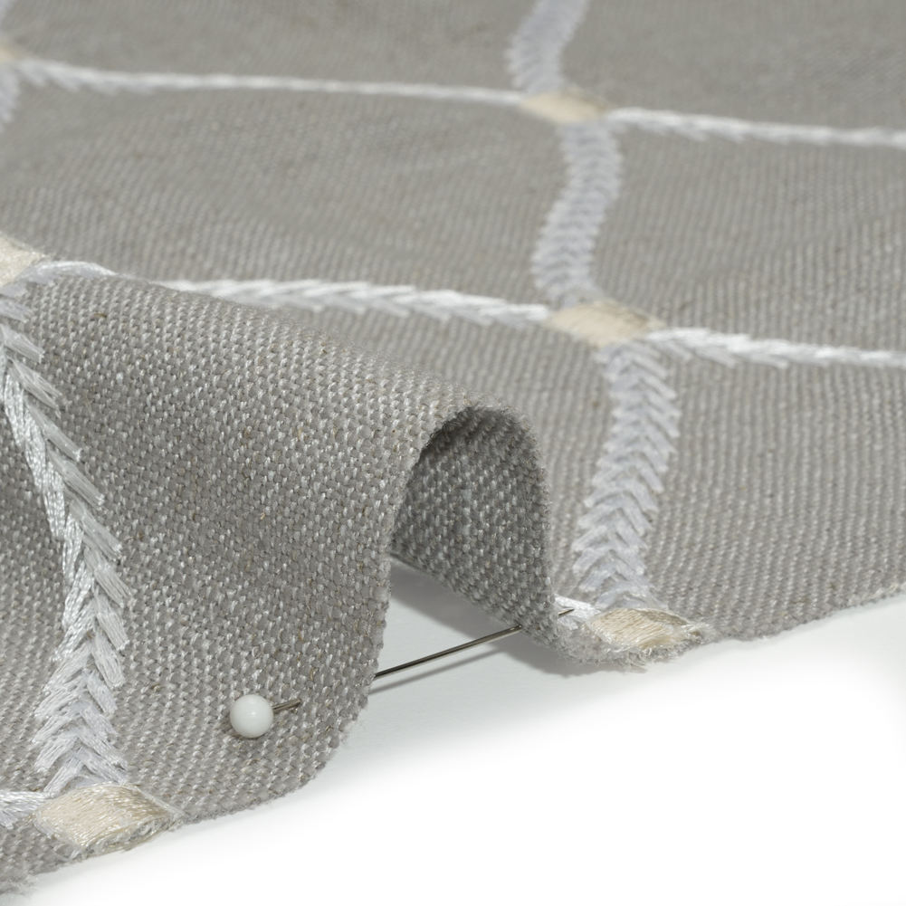 Embroidered Linen Blend Woven – Chinchilla Ogees – Gleason Collection Embroidered Linen Blend Woven – Chinchilla Ogees – Gleason Collection