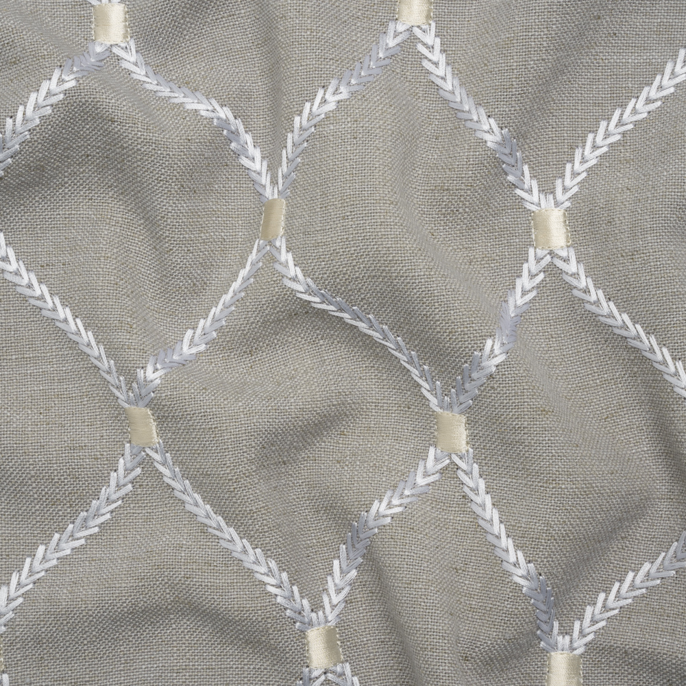 Embroidered Linen Blend Woven – Chinchilla Ogees – Gleason Collection Embroidered Linen Blend Woven – Chinchilla Ogees – Gleason Collection