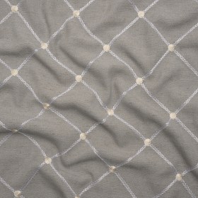 Embroidered Linen Blend Woven – Chinchilla Roses and Diamonds – Tioga Collection Embroidered Linen Blend Woven – Chinchilla Roses and Diamonds – Tioga Collection