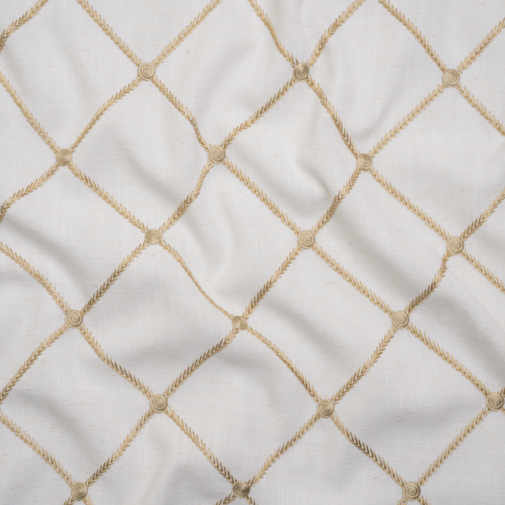 Embroidered Linen Blend Woven – Honey Roses and Diamonds – Tioga Collection Embroidered Linen Blend Woven – Honey Roses and Diamonds – Tioga Collection