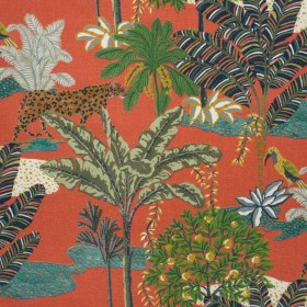 Cotton Canvas Print – Red and Green Jungle Trees and Creatures Cotton Canvas Print – Red and Green Jungle Trees and Creatures