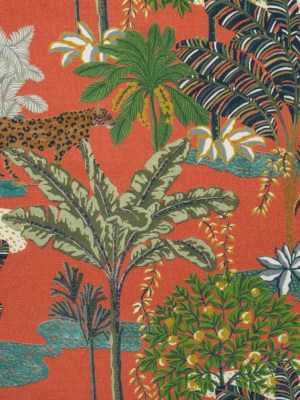 Cotton Canvas Print – Red and Green Jungle Trees and Creatures Cotton Canvas Print – Red and Green Jungle Trees and Creatures