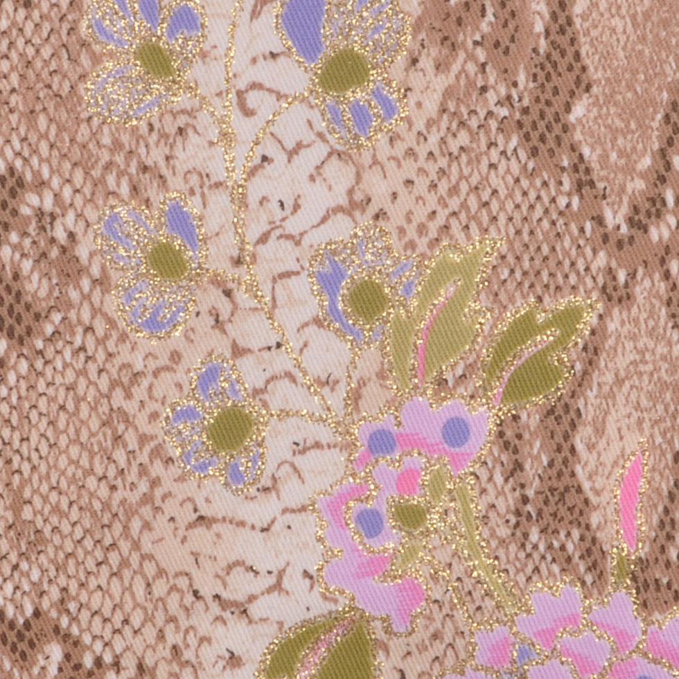 Beige/Kiwi/Orchid/Gold Reptile-Floral Cotton-Lycra Twill Beige/Kiwi/Orchid/Gold Reptile-Floral Cotton-Lycra Twill