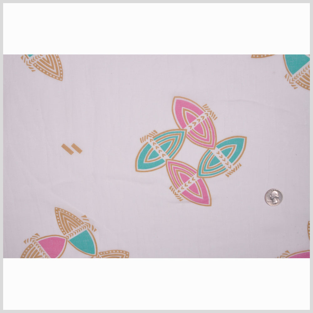 Off-White/Taffy/Pink/Green Geometric Cotton Voile Off-White/Taffy/Pink/Green Geometric Cotton Voile