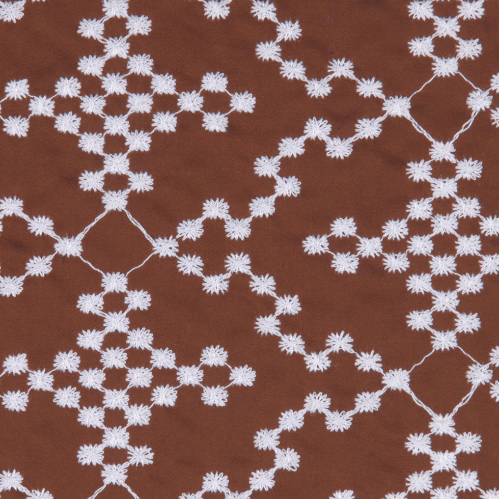 Brownie/White Floral Cotton Embroidered Poplin Brownie/White Floral Cotton Embroidered Poplin