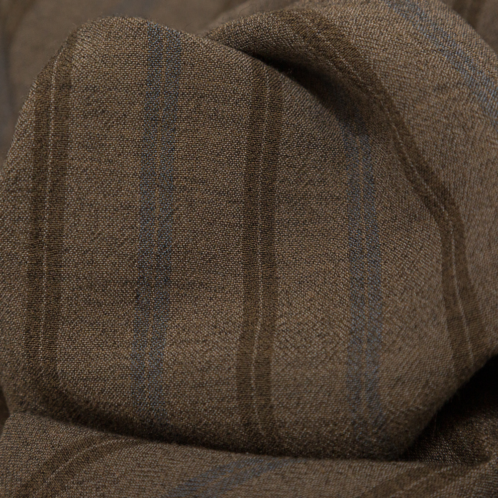 Desert Palm, Shaved Chocolate and Lichen Blue Striped Linen Crepe