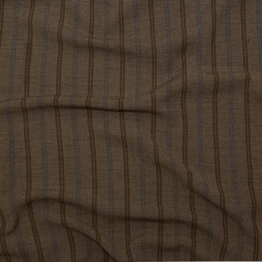 Desert Palm, Shaved Chocolate and Lichen Blue Striped Linen Crepe Desert Palm, Shaved Chocolate and Lichen Blue Striped Linen Crepe