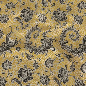White, Black, and Goldenrod Floral Polyester Jacquard White, Black, and Goldenrod Floral Polyester Jacquard