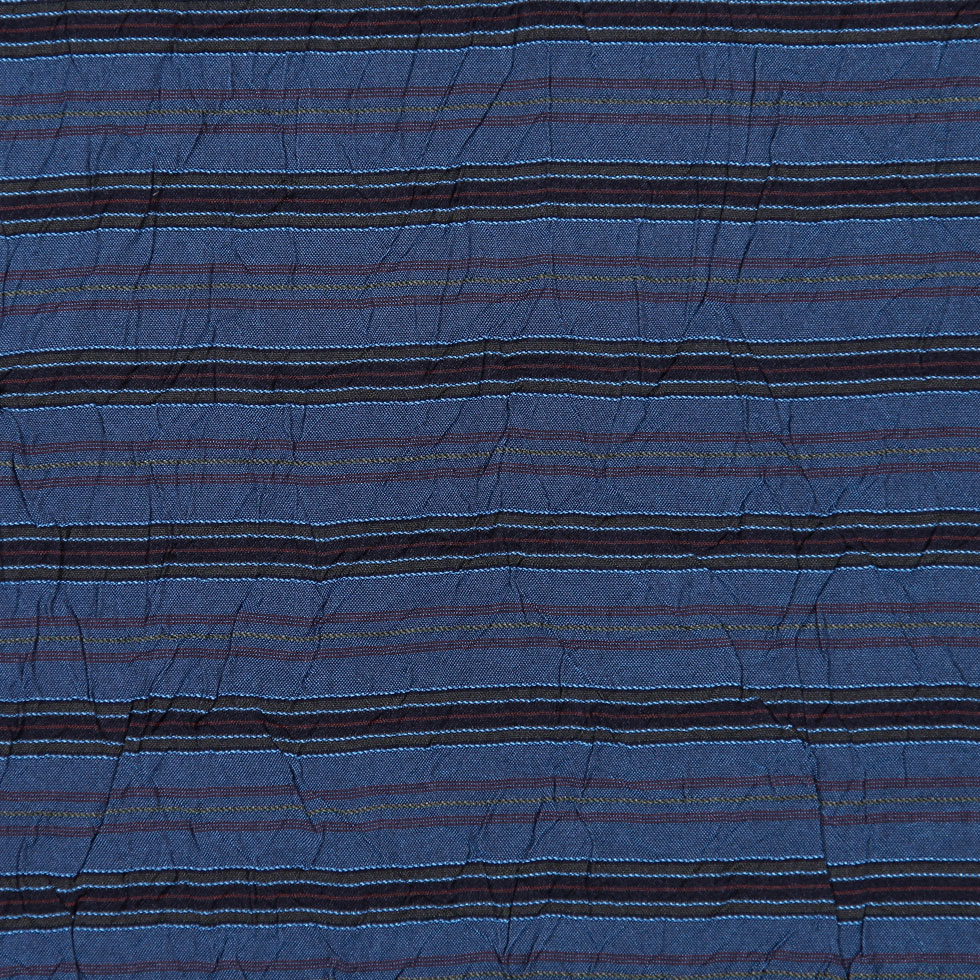 Italian Deep Blue-Green Crinkled Striped Woven