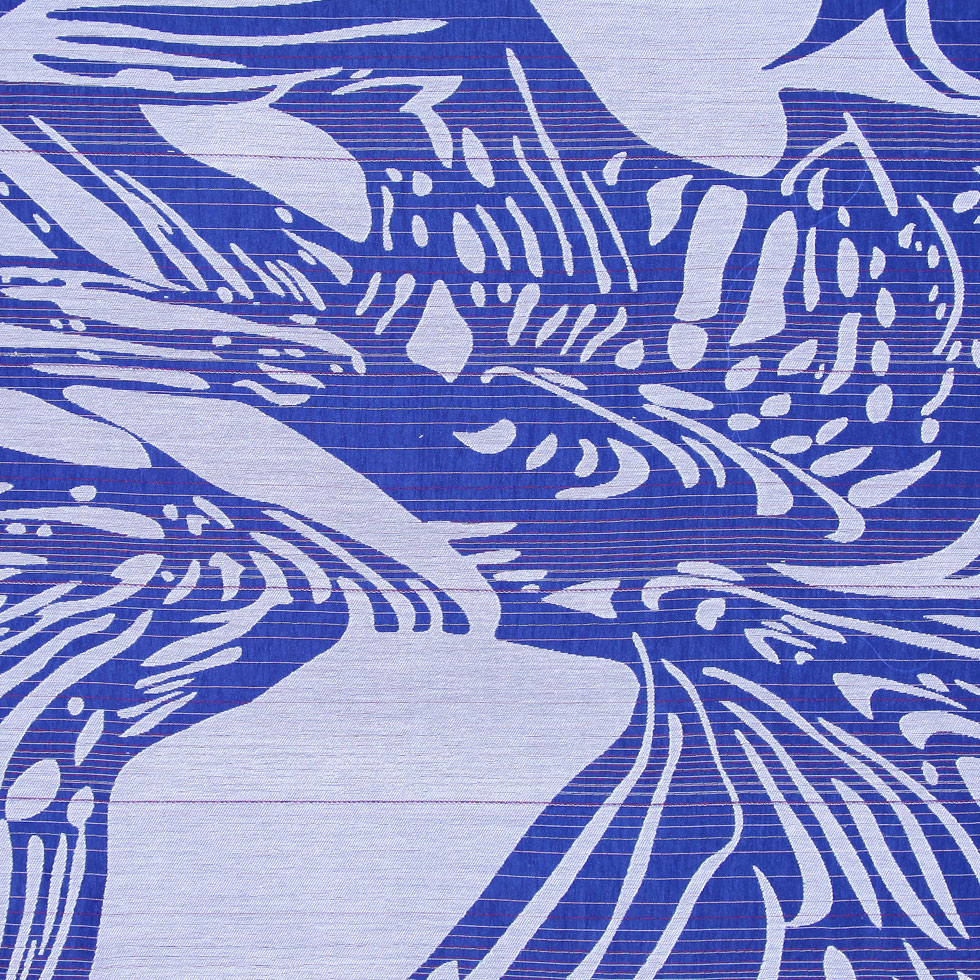 Blue and White Embroidered and Striped Voile