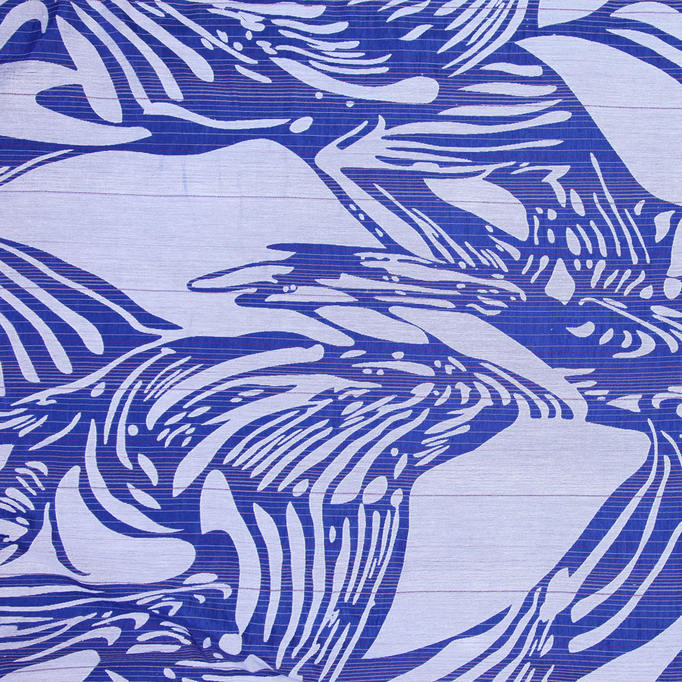Blue and White Embroidered and Striped Voile