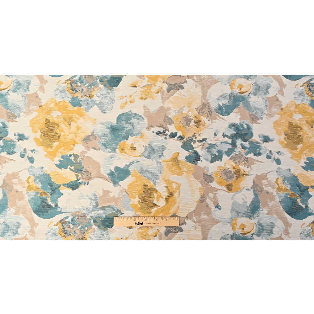 Dark Turquoise and Narcissus Painterly Floral Stretch Jacquard Dark Turquoise and Narcissus Painterly Floral Stretch Jacquard