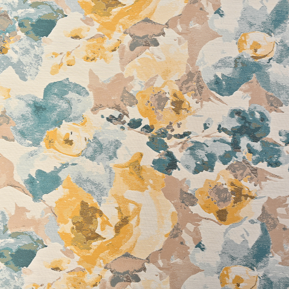 Dark Turquoise and Narcissus Painterly Floral Stretch Jacquard Dark Turquoise and Narcissus Painterly Floral Stretch Jacquard