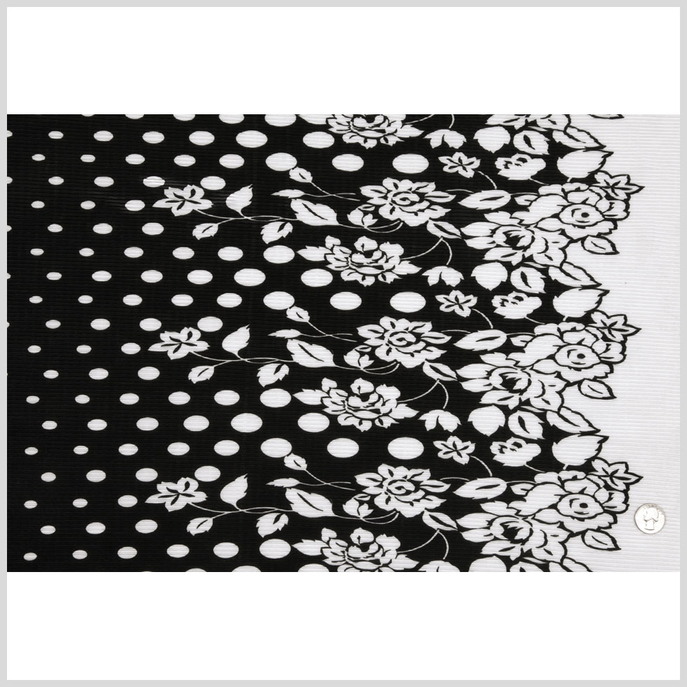 Black and White Polka Dots and Floral Stretch Plisse Black and White Polka Dots and Floral Stretch Plisse