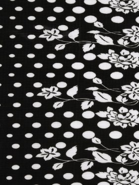 Black and White Polka Dots and Floral Stretch Plisse Black and White Polka Dots and Floral Stretch Plisse