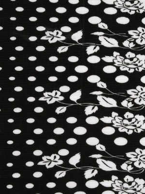 Black and White Polka Dots and Floral Stretch Plisse Black and White Polka Dots and Floral Stretch Plisse