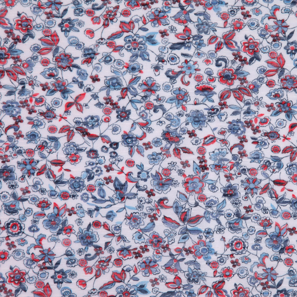 White/Antique Blue/Cranberry Floral Jersey Prints White/Antique Blue/Cranberry Floral Jersey Prints