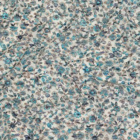 Italian Blue, Turquoise and White Floral Polyester Jersey Italian Blue, Turquoise and White Floral Polyester Jersey