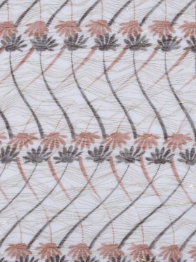 Oatmeal, Chestnut and Orange Floral Gauzy Silk Chiffon encasing Gold Metallic Yarns Oatmeal, Chestnut and Orange Floral Gauzy Silk Chiffon encasing Gold Metallic Yarns