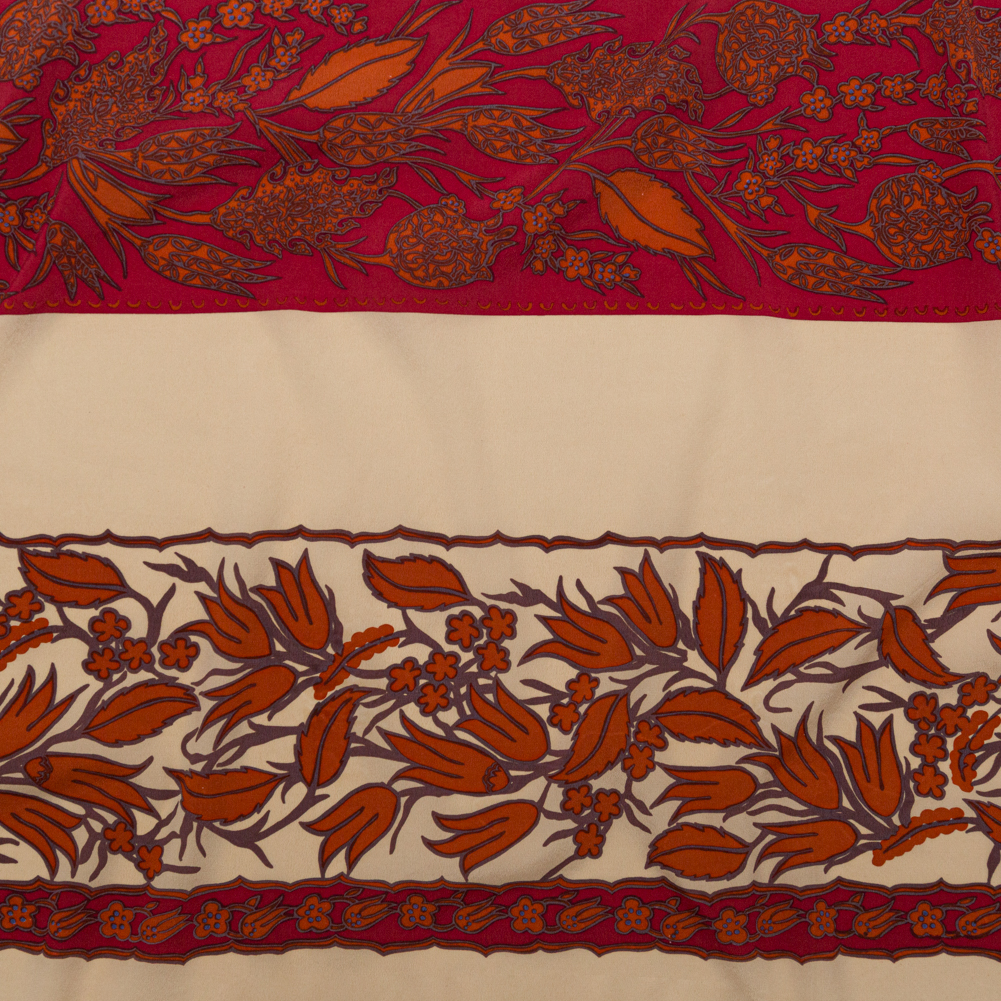 White Pepper, American Beauty and Orange Tiger Wide Floral Stripes Stretch Silk Crepe de Chine White Pepper, American Beauty and Orange Tiger Wide Floral Stripes Stretch Silk Crepe de Chine