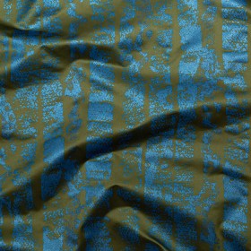 Avocado Green Duchesse Satin with Metallic Stellar Blue Striped Border Print Avocado Green Duchesse Satin with Metallic Stellar Blue Striped Border Print