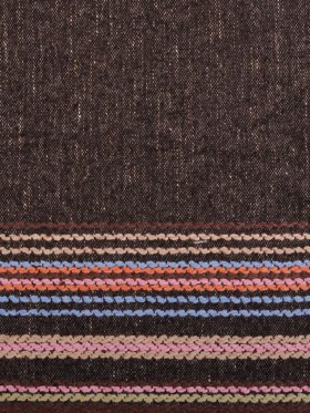 Italian Brown Wool Blend Woven With Colorful Striped Border Italian Brown Wool Blend Woven With Colorful Striped Border