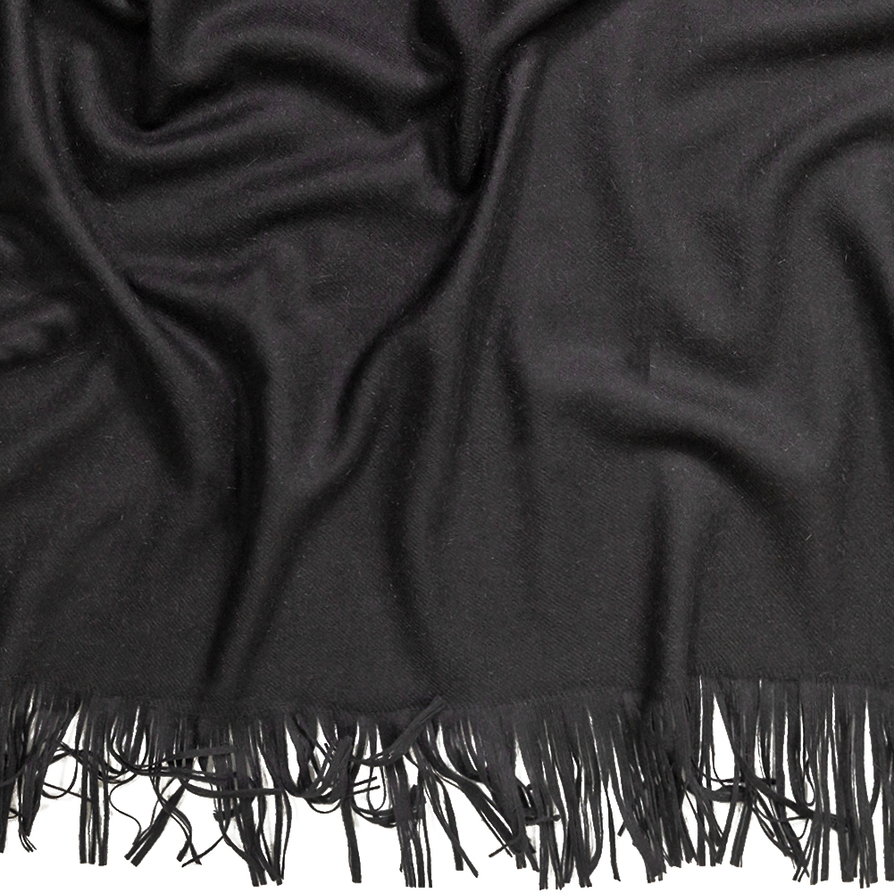 Black Felted Twill Cashmere Coating Panel With Fringe Border Black Felted Twill Cashmere Coating Panel With Fringe Border