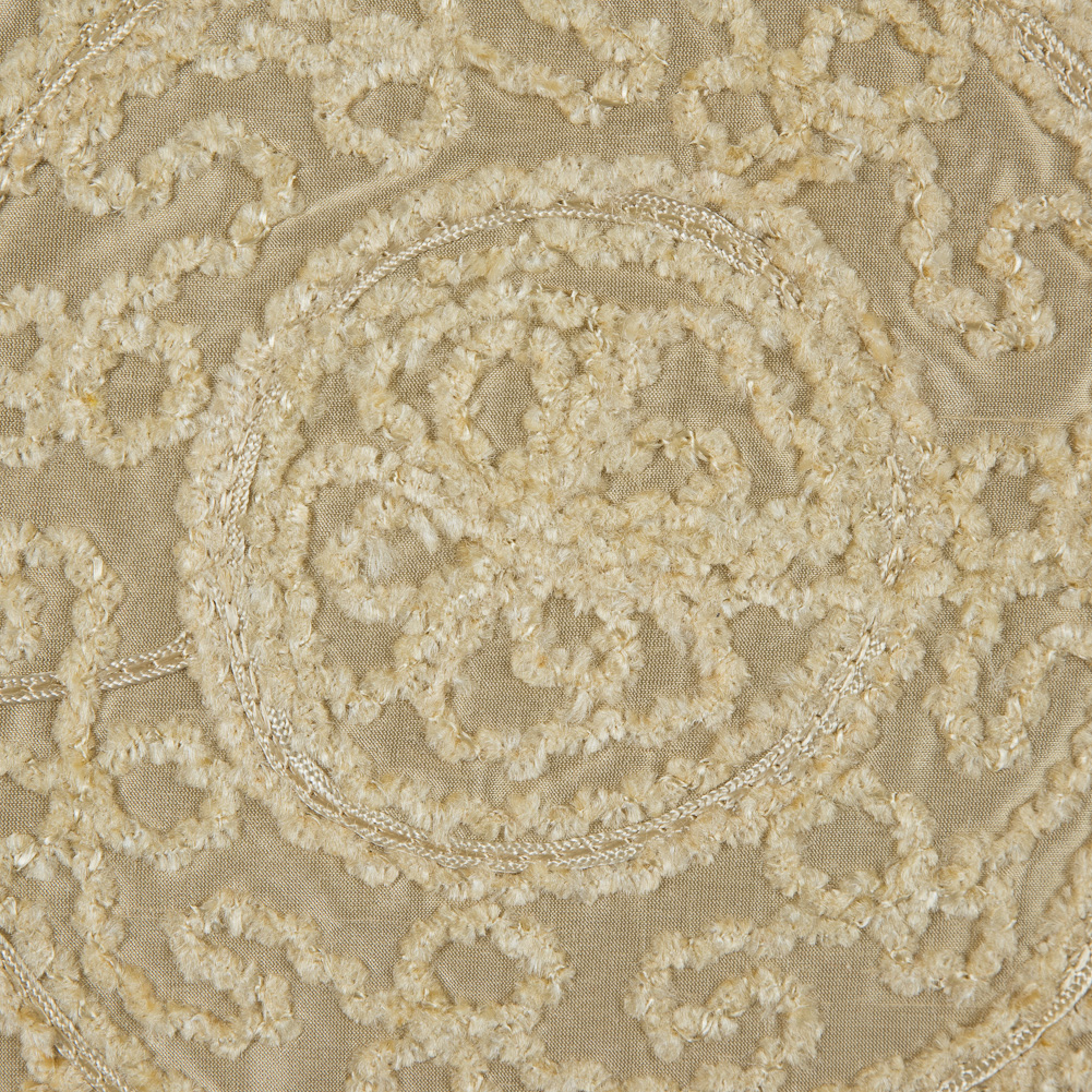 Light Canary Chenille Medallion Embroidered Silk Shantung Light Canary Chenille Medallion Embroidered Silk Shantung