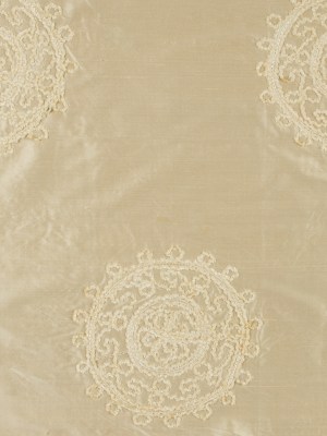 Light Canary Chenille Medallion Embroidered Silk Shantung Light Canary Chenille Medallion Embroidered Silk Shantung