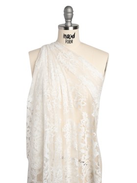 Nylon and Rayon Raschel Lace Panel with Finished Edges – Ivory Blooming Bunches and Borders Nylon and Rayon Raschel Lace Panel with Finished Edges – Ivory Blooming Bunches and Borders