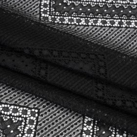 Recycled Nylon Raschel Lace Panel With Finished Edges – Black Geometric Chevrons Recycled Nylon Raschel Lace Panel With Finished Edges – Black Geometric Chevrons