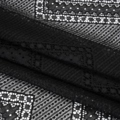 Recycled Nylon Raschel Lace Panel With Finished Edges – Black Geometric Chevrons Recycled Nylon Raschel Lace Panel With Finished Edges – Black Geometric Chevrons