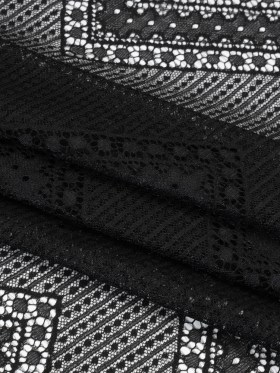 Recycled Nylon Raschel Lace Panel With Finished Edges – Black Geometric Chevrons Recycled Nylon Raschel Lace Panel With Finished Edges – Black Geometric Chevrons
