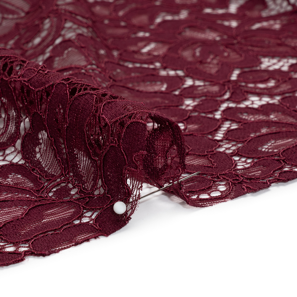 Corded Lace Panel with Petal Scalloped And Fringed Edges - Burgundy Floral