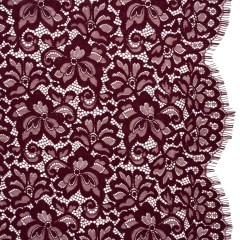 Corded Lace Panel with Petal Scalloped And Fringed Edges – Burgundy Floral Corded Lace Panel with Petal Scalloped And Fringed Edges – Burgundy Floral