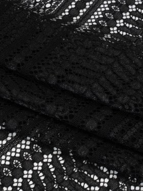 Luminous Corded Lace Panel with Finished Fringed Edges – Black Dot and Leaf Stripes Luminous Corded Lace Panel with Finished Fringed Edges – Black Dot and Leaf Stripes