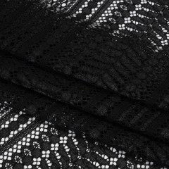 Luminous Corded Lace Panel with Finished Fringed Edges – Black Dot and Leaf Stripes Luminous Corded Lace Panel with Finished Fringed Edges – Black Dot and Leaf Stripes