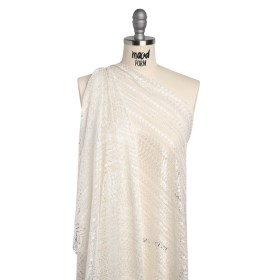 Luminous Corded Lace Panel with Finished Fringed Edges – Ivory Dot and Leaf Stripes Luminous Corded Lace Panel with Finished Fringed Edges – Ivory Dot and Leaf Stripes