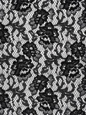 Raschel Lace with Finished Edges – Black Flowers and Leaves Raschel Lace with Finished Edges – Black Flowers and Leaves
