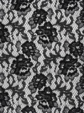 Raschel Lace with Finished Edges – Black Flowers and Leaves Raschel Lace with Finished Edges – Black Flowers and Leaves
